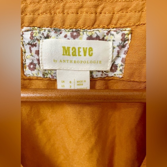 Anthropologie Maeve Luana Romper Size 2 Yellow Orange Tie Belt Boho Linen Blend - Picture 6 of 13